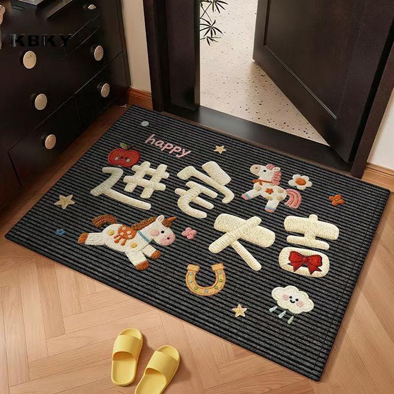 KBKY ม้าปีทอคริสตัลกํามะหยี่แผ่นพื้นห้องน้ําดูดซับลื่นแผ่นเท้า Entrance Foyer Mat Springevenfine