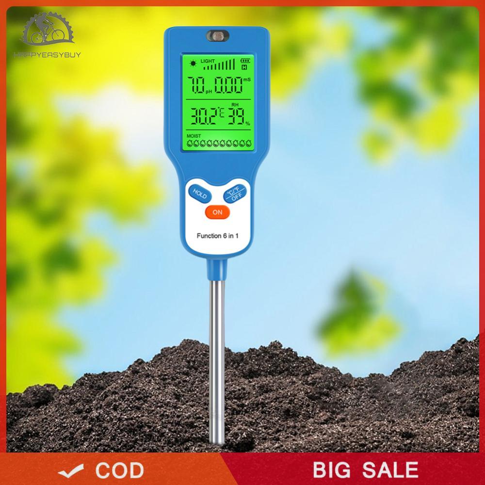 6-in-1 Digital Soil Tester PH Meter/Fertility/Temp/Moisture/Sunlight/Hummidity Soil Test Meter สําหร