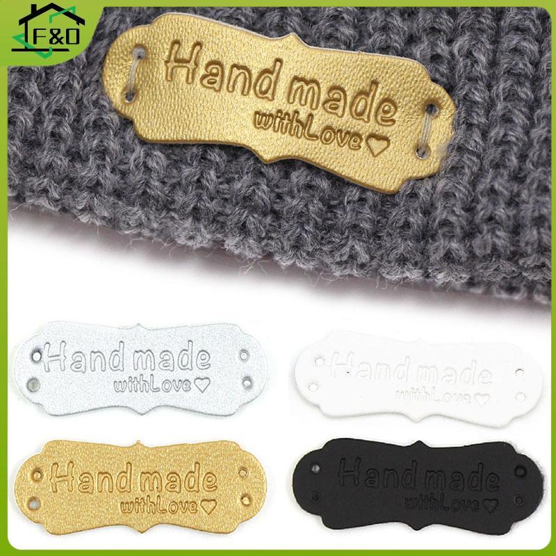 F&O 50 ชิ้นแท็กหนัง PU ทําด้วยมือพร้อมฉลากรักเย็บหัตถกรรม DIY Knittin แท็ก