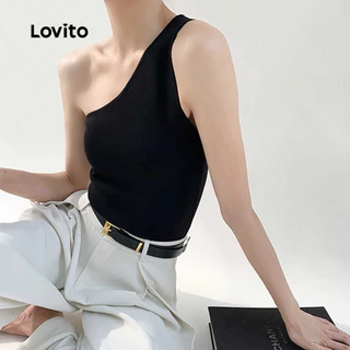Lovito เสื้อแคชชวลทรงหลวม คอคล้องคอแบบไม่มีดีไซน์ สำหรับผู้หญิง เกาหลี อินเทรนด์ L125AD127