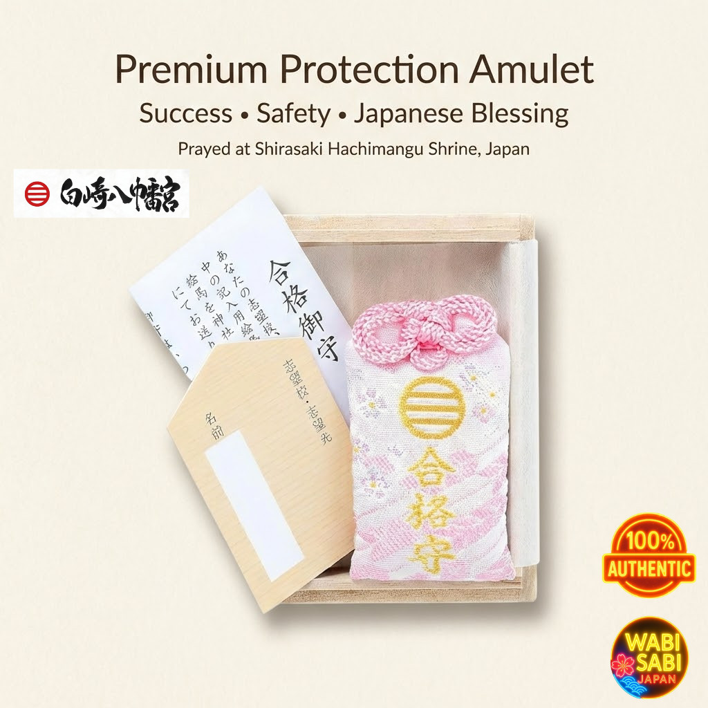 Shirasaki Hachimangu Shrine Pink Exam Success Amulet in Paulownia Box