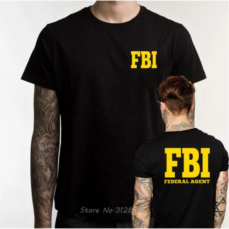 เสื้อยืด FBI สำนักงานสืบสวนรัฐบาลกลาง เสื้อยืดผู้ชาย เจ้าหน้าที่รัฐบาล หน่วยสืบราชการลับ เสื้อยืดคอต