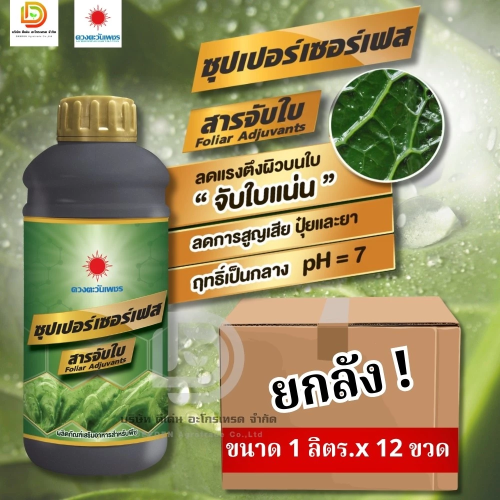 (ยกลัง1L*12) สารจับใบ ซุปเปอร์เซอร์เฟส สารจับใบเข้มข้นพิเศษ ช่วยยึดเกาะใบ ยกลัง 12 ขวด #ดวงตะวันเพชร