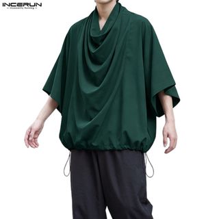 INCERUN ผู้ชายเกาหลี Minimalist Sport Casual Cowl การออกแบบค…
