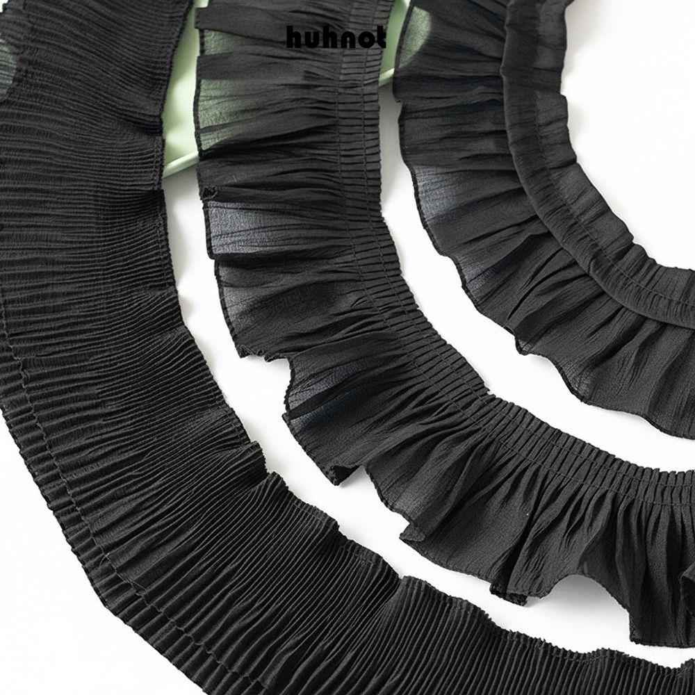 HUHNOT ชีฟองลูกไม้ Trims, กว้าง 9-12 ซม. 2Yards Ruffled Lace Trims, ผ้าชีฟอง