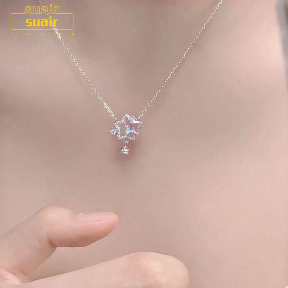 SUAIR สร้อยคอกลางดีไซน์ Gemini Pentagram สไตล์งานแต่งงาน ทำจากโลหะผสมสังกะสี พร้อมลายเส้นดาวเดือน