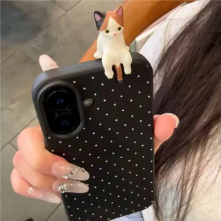 🔥สินค้าพร้อมส่ง! เคสไอโฟน 17/17 Pro/17 Pro Max 16 15 14 13 12 11 ลายจุด สีเดียว มีหลายสี อุปกรณ์เสริมแมวสามมิติ น่ารักมา