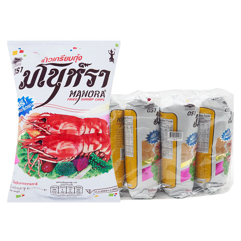 [แพ็ค 4 ห่อ] มโนห์รา ข้าวเกรียบกุ้งทอด 75 กรัม x 4 MANORA Fried Prawn Cracker กรอบอร่อย