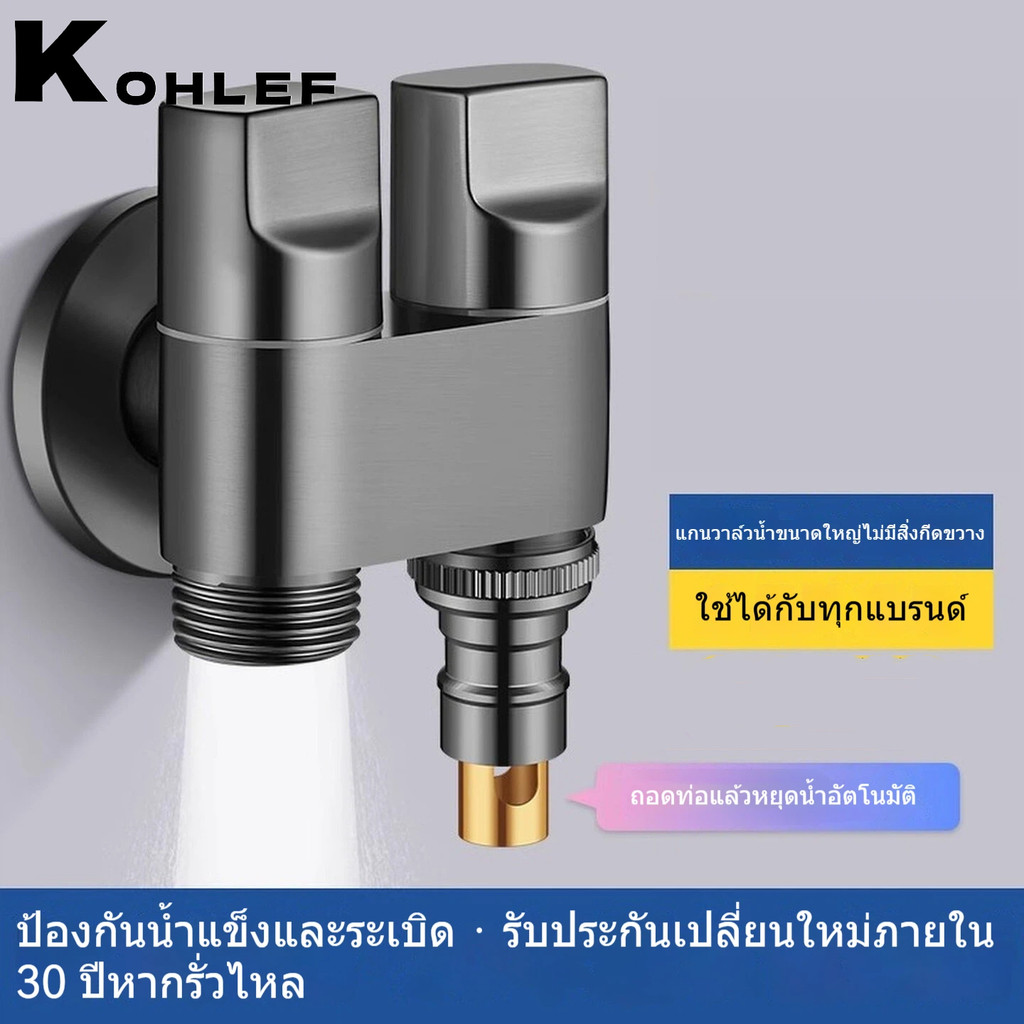 หัวน้ำคู่สำหรับเครื่องซักผ้า วาล์วหยุดน้ำอัตโนมัติ เข้า1 ออก2 เฉพาะใช้งาน