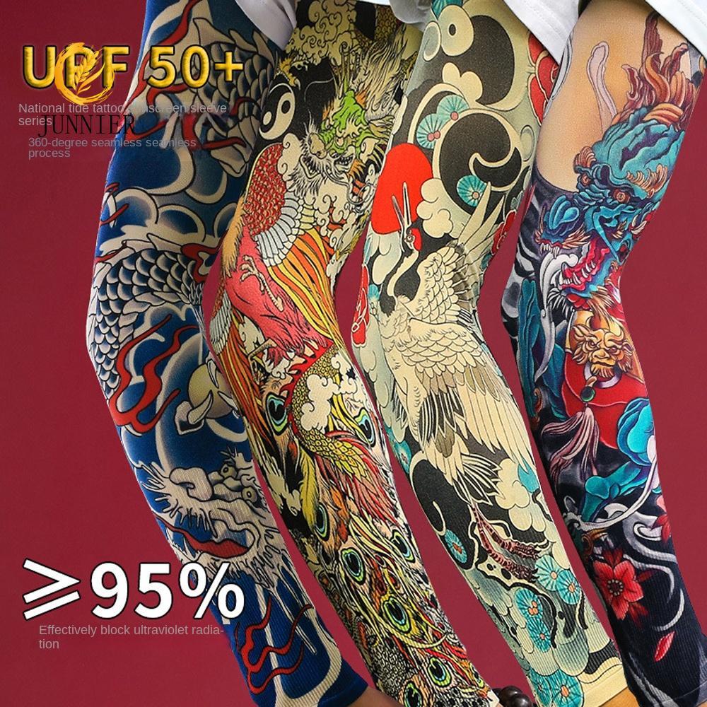 JUNNIERH Flower Arm Tattoo Sleeve, Elastic Flower Arm Pattern Men Sunscreen Sleeve, Arm Warmers UV P