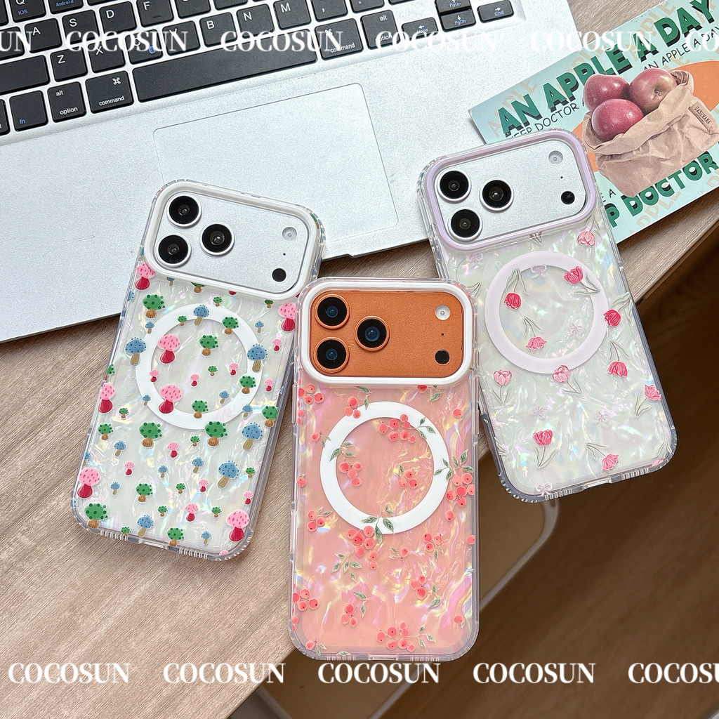 ดอกไม้เห็ดผลไม้แม่เหล็กกรณีหรูหราของแท้เหมาะสําหรับ ไอโฟน เคสโทรศัพท์ 17โปรแม็กซ์ 16 15 14