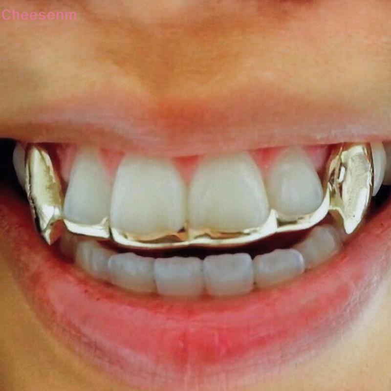 Cheenm 1/2PCS Gold-Plated Tiger ฟัน Hip-Hop สําหรับผู้ชายและผู้หญิงเหมาะสําหรับ Vampire Fangs ฮาโลวี