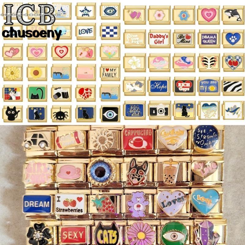 Hot Golden Heart Eye อิตาเลี่ยน Charm สร้อยข้อมือ Fit 9 มม. สแตนเลส DIY เครื่องประดับ Retro บุคลิกภาพโมดูลสร้อยข้อมือ