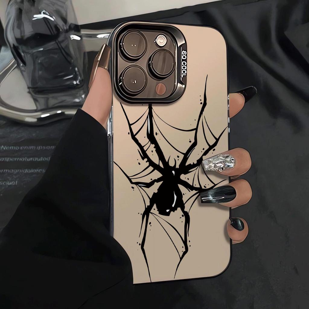 Spider สีดําสําหรับ iPhone17ProMax17Air17Pro เคสโทรศัพท์สีเงินเต็มรูปแบบ 16 เคสแข็ง 15