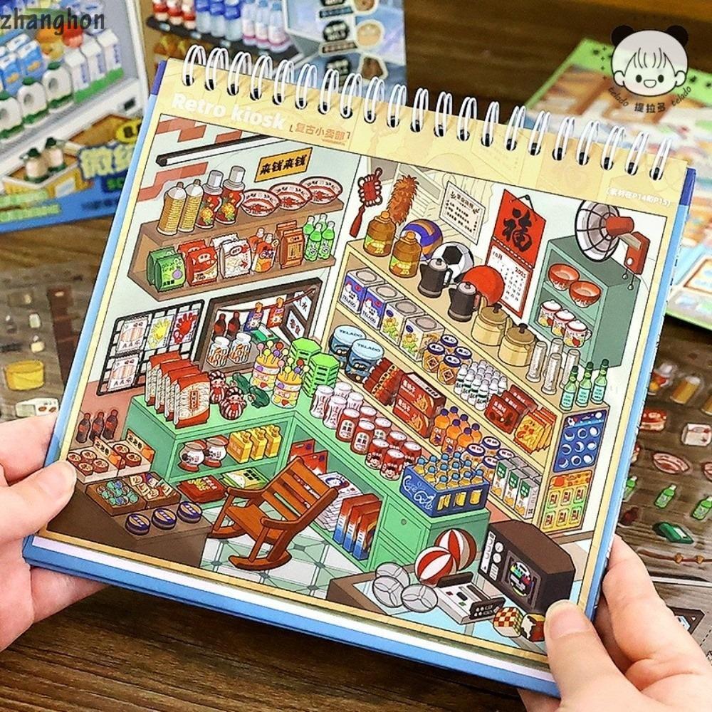 ZHANGHONG Shop Scene Stickers, PET Scenery Sticker, Cute 10 ฉาก 33 แผ่น Miniature Scene Sticker ของข