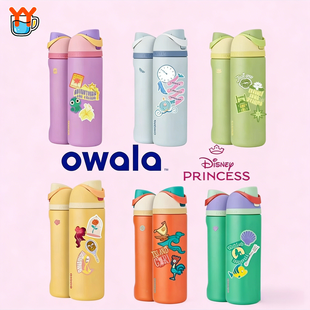 Owala 24OZ แก้วน้ําฉนวนแบรนด์ร่วม Disney, ถ้วยฟางสแตนเลส 304, แก้วเดินทางแบบพกพาป้องกันการรั่วสําหรับรถยนต์และกลางแจ้ง