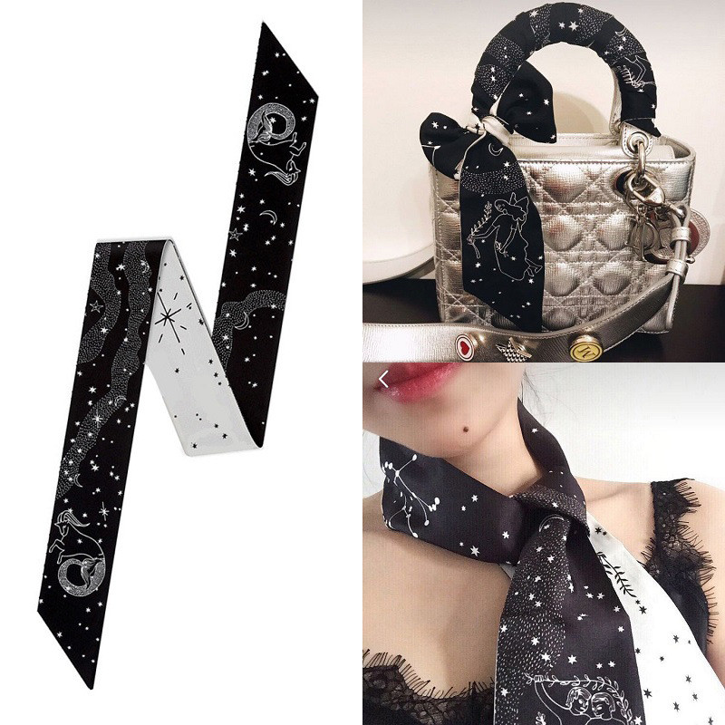 ผ้าพันหูกระเป๋า ผ้าพันกระป๋า เนื้อดี ลายสวย🎈 twilly Scarf🎈รูปแบบกลุ่มดาวสิบสองแบบ
