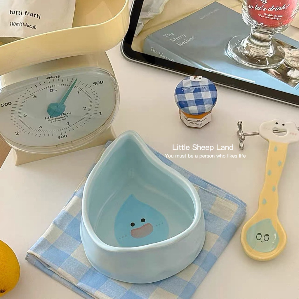 QOOหยดน้ำ~ ชามเซรามิก insชามหยดน้ำ💧 ชามสลัดผลไม้  ใช้ไมโครเวฟได้ น่ารักๆ