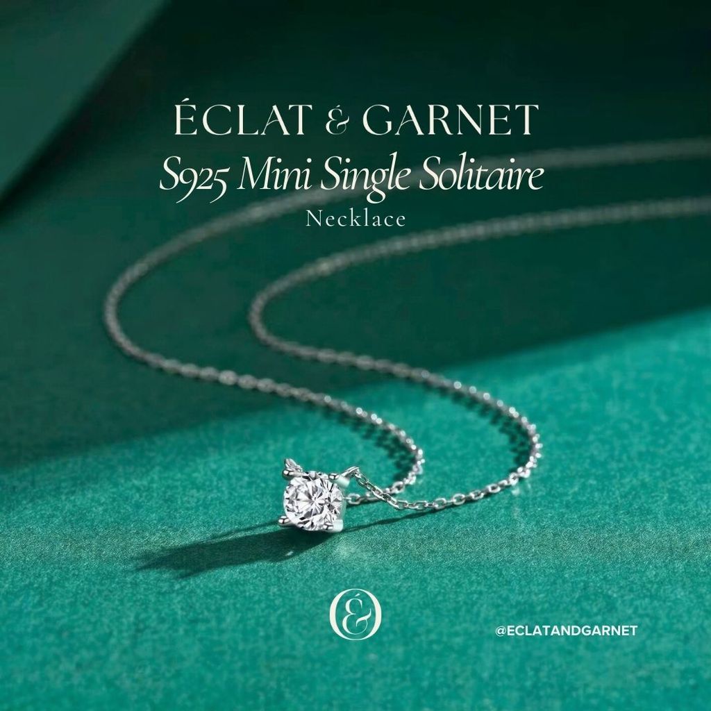 Eclat & โกเมน - S925 MINI SINGLE SOLITAIRE NECKLACE MDE Premium Zircon เครื่องประดับ 925 เงินสเตอร์ล