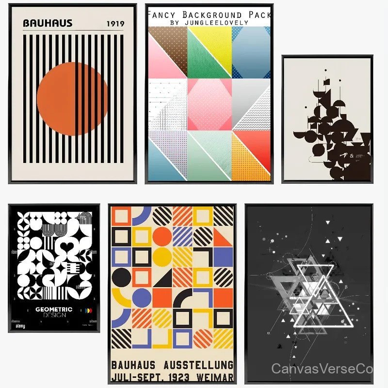 1PC Bauhaus โมเดิร์นเรียบง่ายเรขาคณิตโปสเตอร์กระดาษพิมพ์ห้องนั่งเล่นห้องนอน Entrance Bar Cafe Art ภา