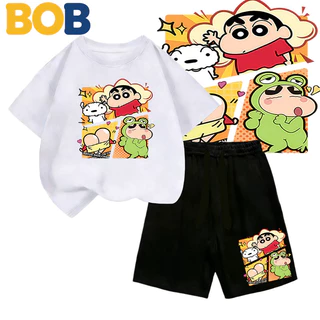 【จัดส่งไทย】2ชิ้น ชุดแฟชั่นเด็ก ชินจัง Shinchan ลายการ์ตูน NASA เสื้อยืดแขนสั้น+กางเกงขาสั้น สำหรับเด็กอายุ 1-14ปี#132