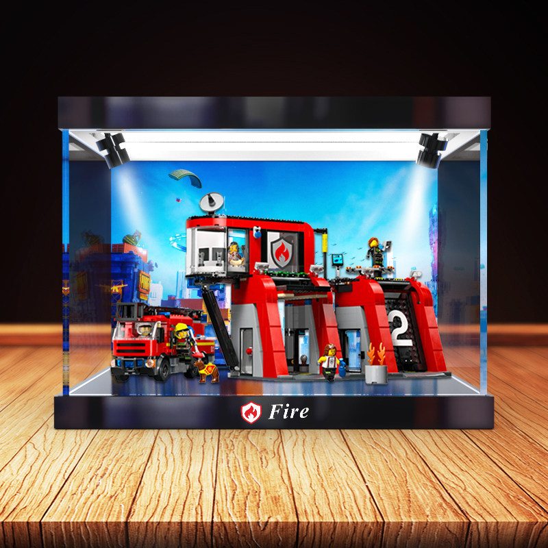 [กล่องแสดงโมเดล] กล่องแสดงหนาอะคริลิคเหมาะสําหรับ ที่ สูง เมือง ชุด 60414 บล็อกตัวต่อสถานีดับเพลิงที