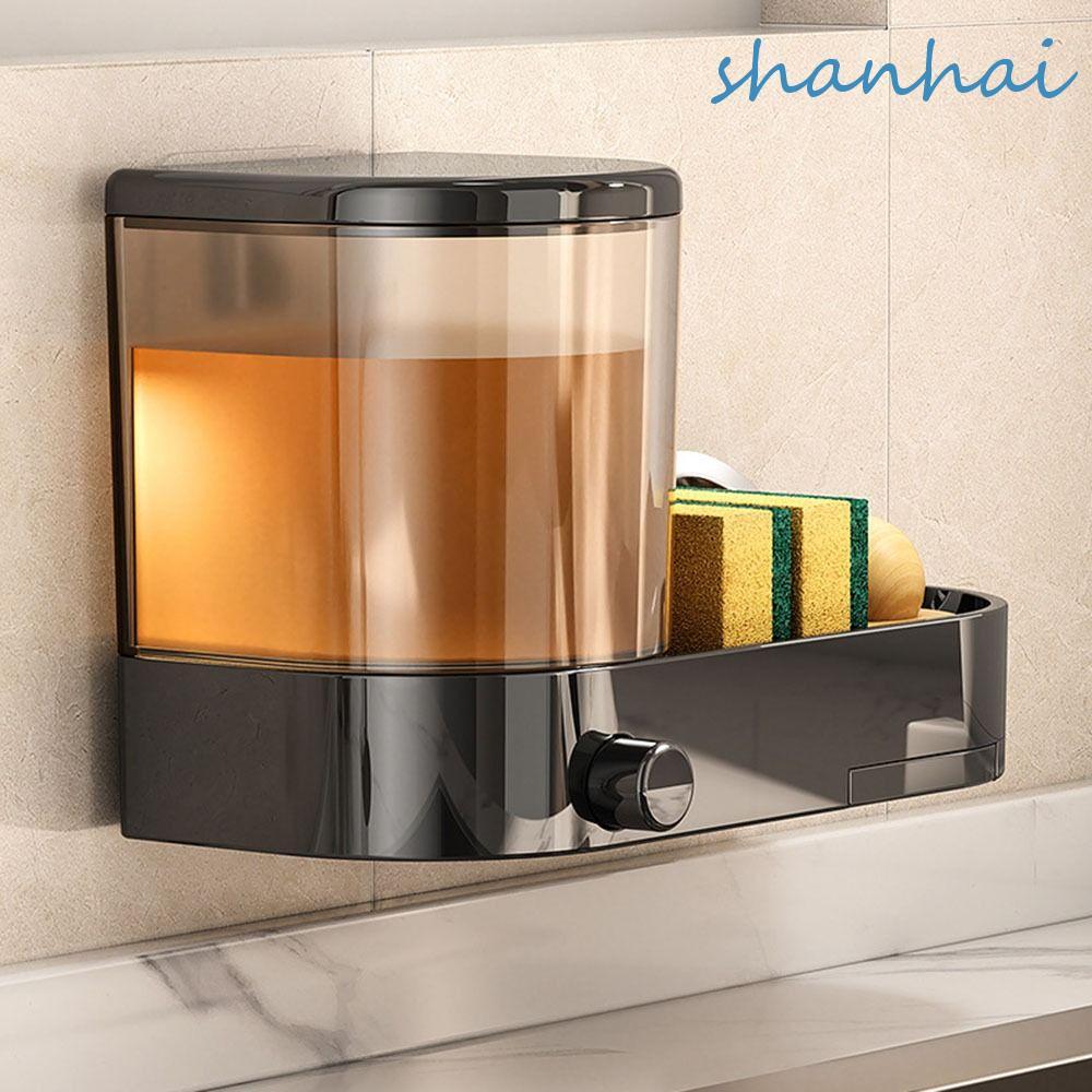 SHANHAI ที่วางน้ํายาล้างจาน,มือกดความจุขนาดใหญ่ติดผนังตู้ทําสบู่,กันน้ําพร้อมฟองน้ําผู้ถือประหยัดพื้นที่เจลทําความสะอาดมือคอนเทนเนอร์บ้าน