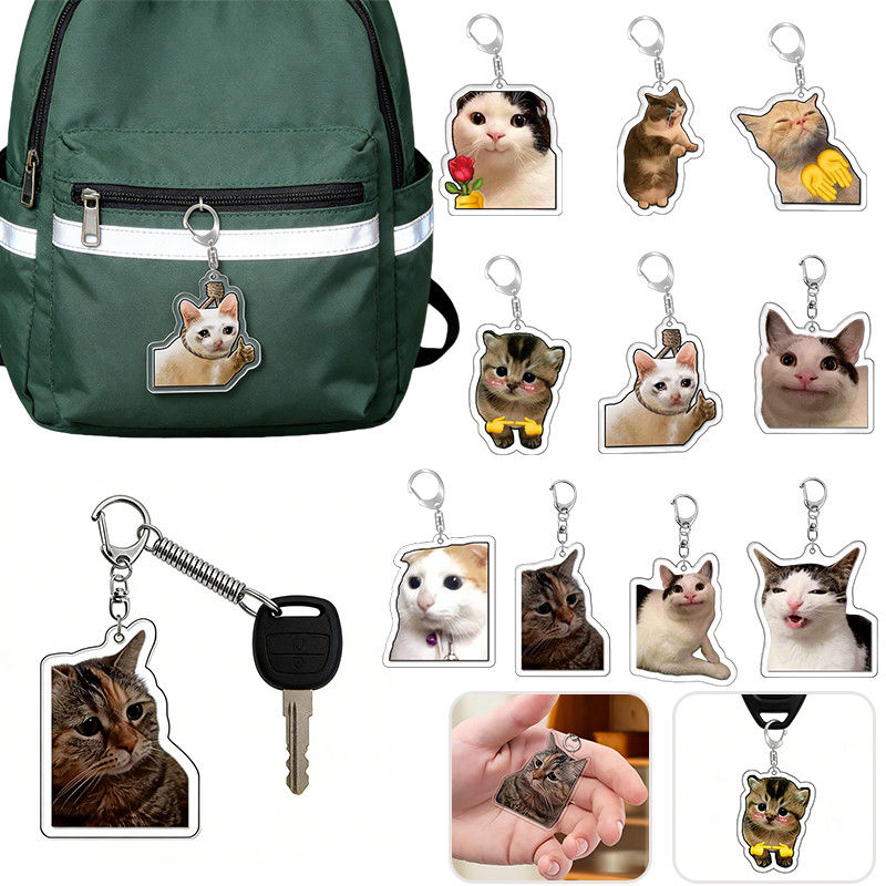 แมวน่ารัก Meme พวงกุญแจถุงของขวัญนักเรียน Lanyard Agggieved Cat Meme พวงกุญแจสําหรับกุญแจรถกระเป๋าขอ