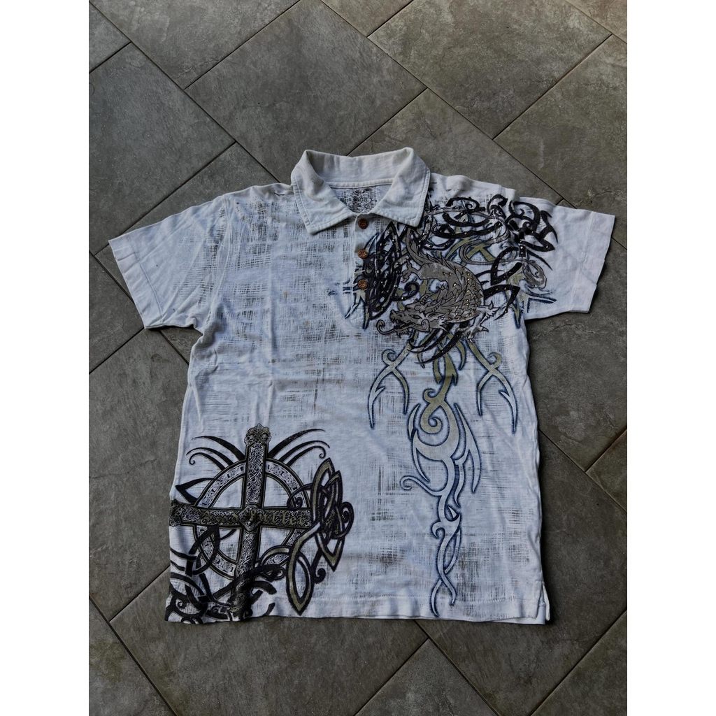 เสื้อยืดพิมพ์ลาย skulls และ holy words สไตล์ Y2K punk retro harajuku สำหรับผู้ชายและผู้หญิง