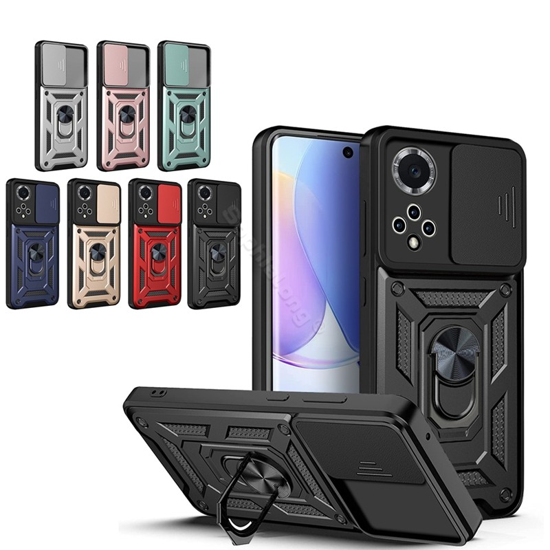 เคสสไตล์ Mecha สําหรับ Huawei Nova 9 10 Pro SE Honor 50 Hard Push Pull Window Stand ฝาหลังแม่เหล็กพร