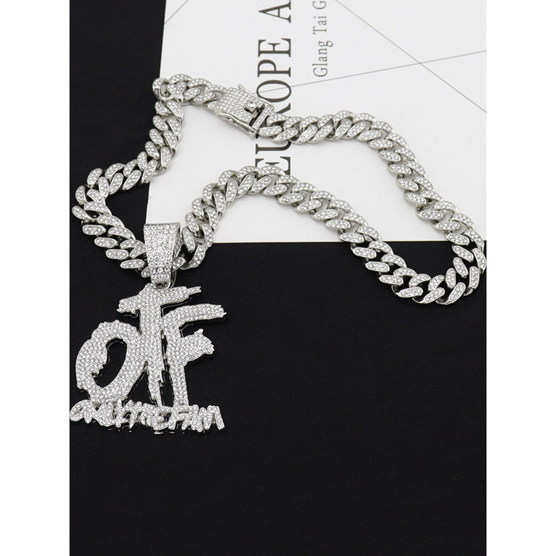 จี้ตัวอักษร OTF สร้อยคอจี้โลหะผสมสตรีทฮิปฮอปเงา