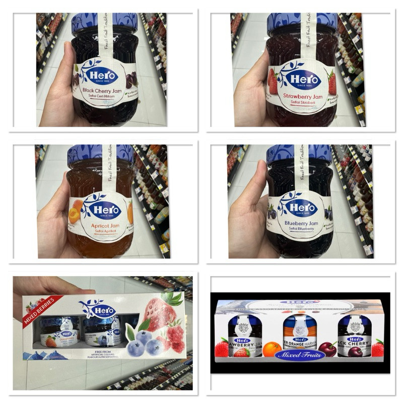 Hero Black Cherry Jam 340 G. แยม แบล็คเชอร์รี่ / Strawberry / Apricot / Blueberry / Mix Berries / Mi