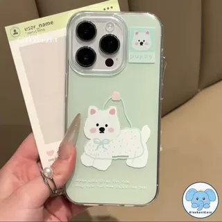 เคสไอโฟน 17 16 13 สำหรับ IPhone 17 13 15 16 11 14 12 Pro Max 15 16 14 Plus เคสIMD ลายสุนัขจุดโบว์สีพาสเทลน่ารักฮิต