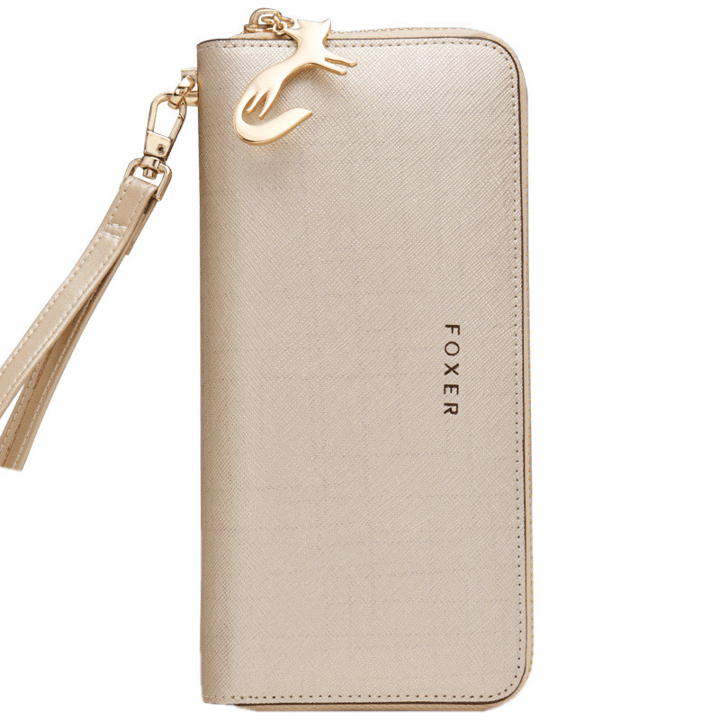 Foxer Women& 39;s Long Zipper Wallet, H igh-Quality Leather, มีสไตล์และทนทาน
