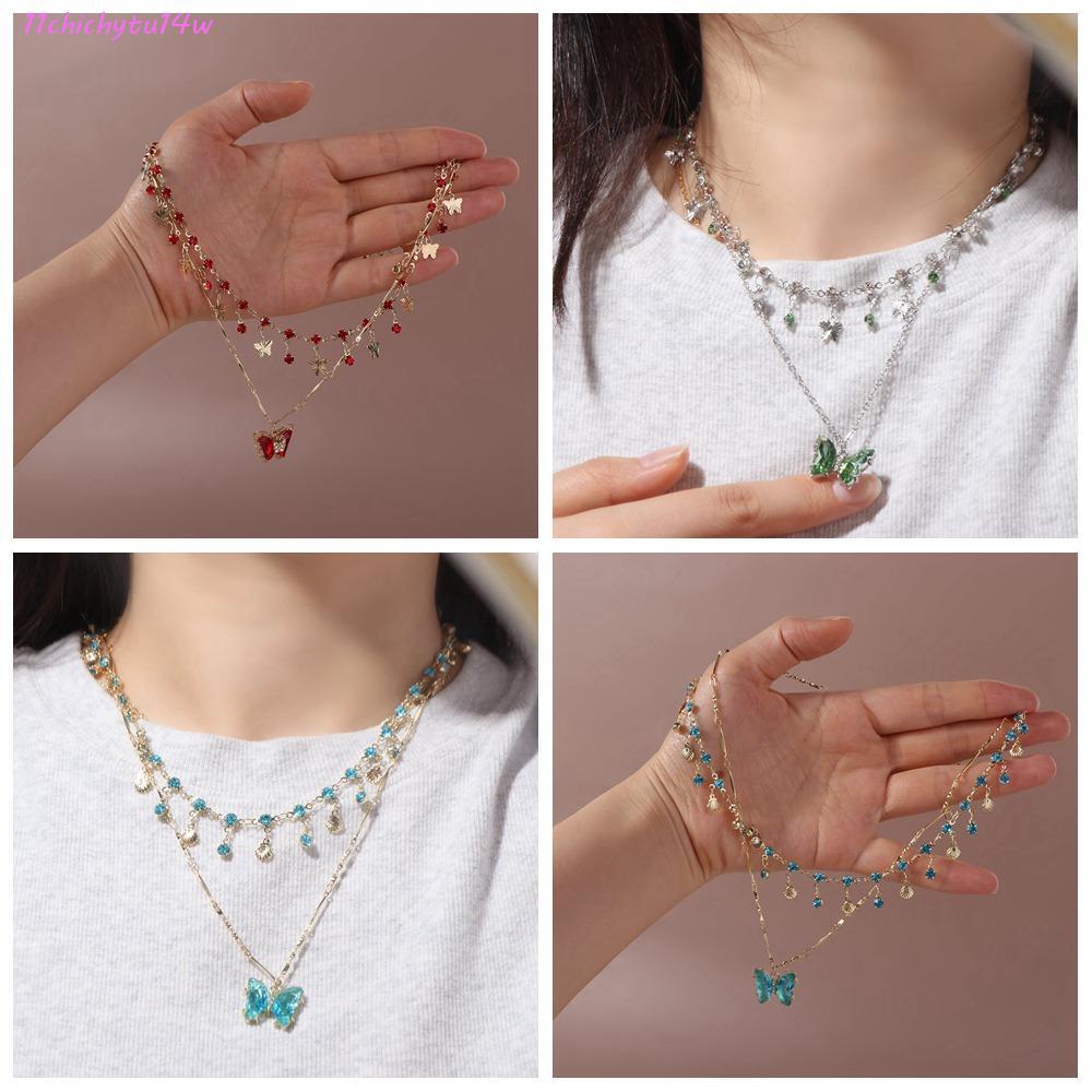 CHICHYTU14W โซ่กระดูกแบบไหปลาร้า สร้อยคอRhineStone ออกแบบหรูหรา เพทายเงาสำหรับผู้หญิง