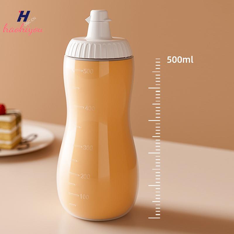 <haohiyou> 500ML ขนาดใหญ่บีบขวดเครื่องปรุงรสหัวฉีดซอสมะเขือเทศบาร์บีคิวซอสน้ํามันมะกอกขวด Dispenser 