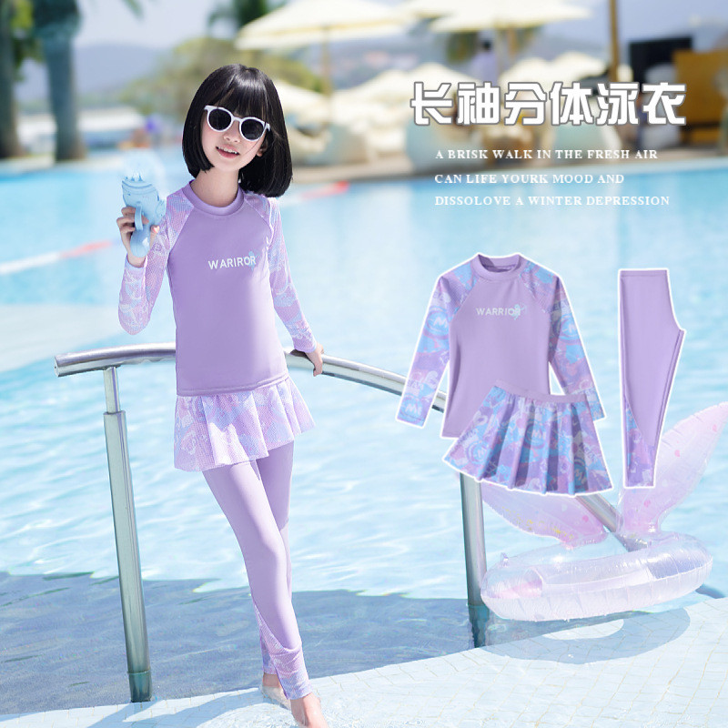 Local shipping ชุดว่ายน้ําเด็กผู้หญิงแขนยาวชุดป้องกันรังสียูวีผื่นยาม