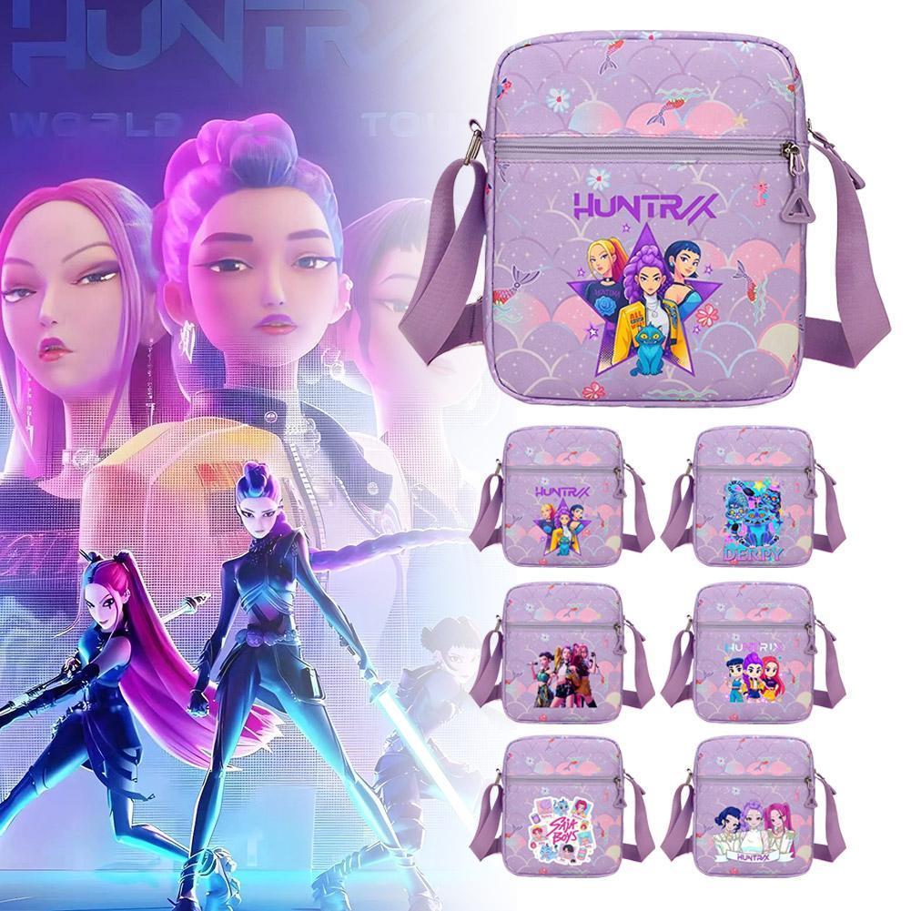 Kpop Demon Hunters Group พิมพ์กระเป๋าสะพายผู้หญิงCrossbodyกระเป๋าซิปปิดตัวอักษรJ5i3