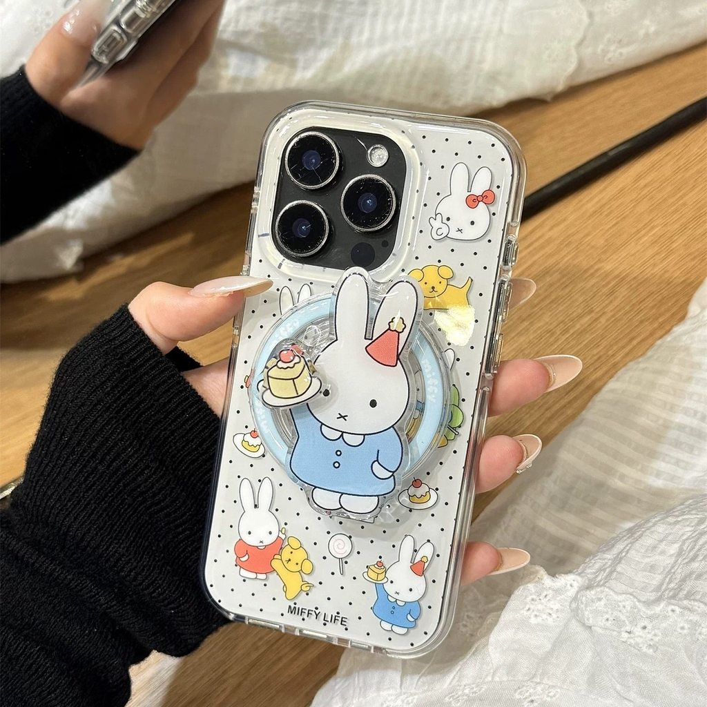 น่ารัก Polka Dot ขนม Miffy กระต่ายวงเล็บแม่เหล็กเหมาะสําหรับ Samsung s25ultra เคสโทรศัพท์ s24fe/s23f