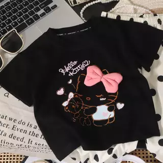 เซ็ทเสื้อ+กางเกงเด็กผู้หญิง Hello Kitty 2026 แขนสั้น โบว์น่ารัก ลายจุดแบ๊ว ผ้าฝ้ายนุ่ม 🎀