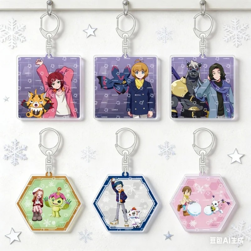 อะนิเมะ Digimon พวงกุญแจ อะคริลิค Mica รุ่น 6 ซม. พิมพ์ Ears Sora Matt Mimi Izzy Joe กระเป๋าตกแต่งพั