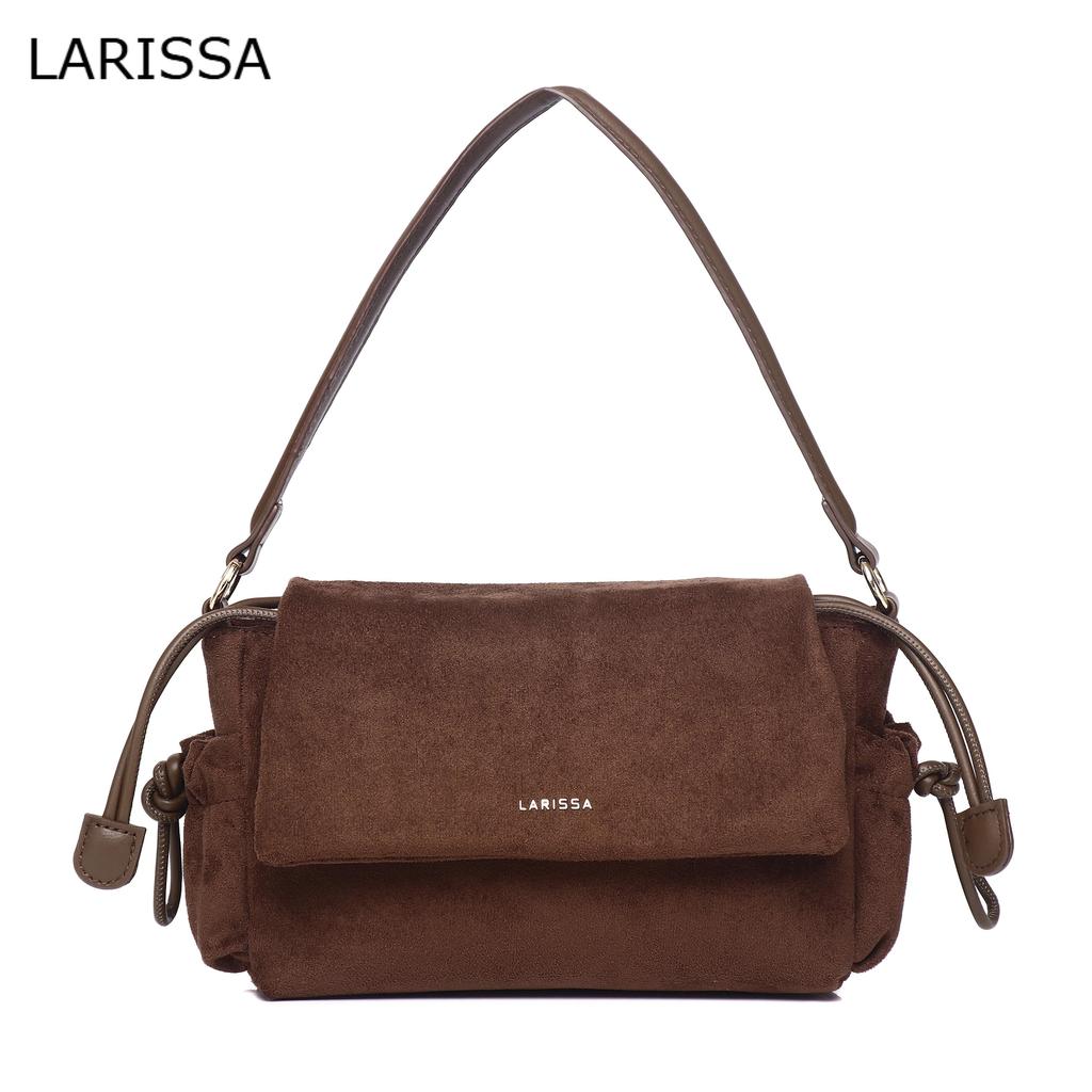 HOMI-LARISSA SOFT MICROFIBRE SUEDE FLAP SIDE POCKET SHOULDER CROSSBODY กระเป๋าผู้หญิง BEG WAITA (2964)