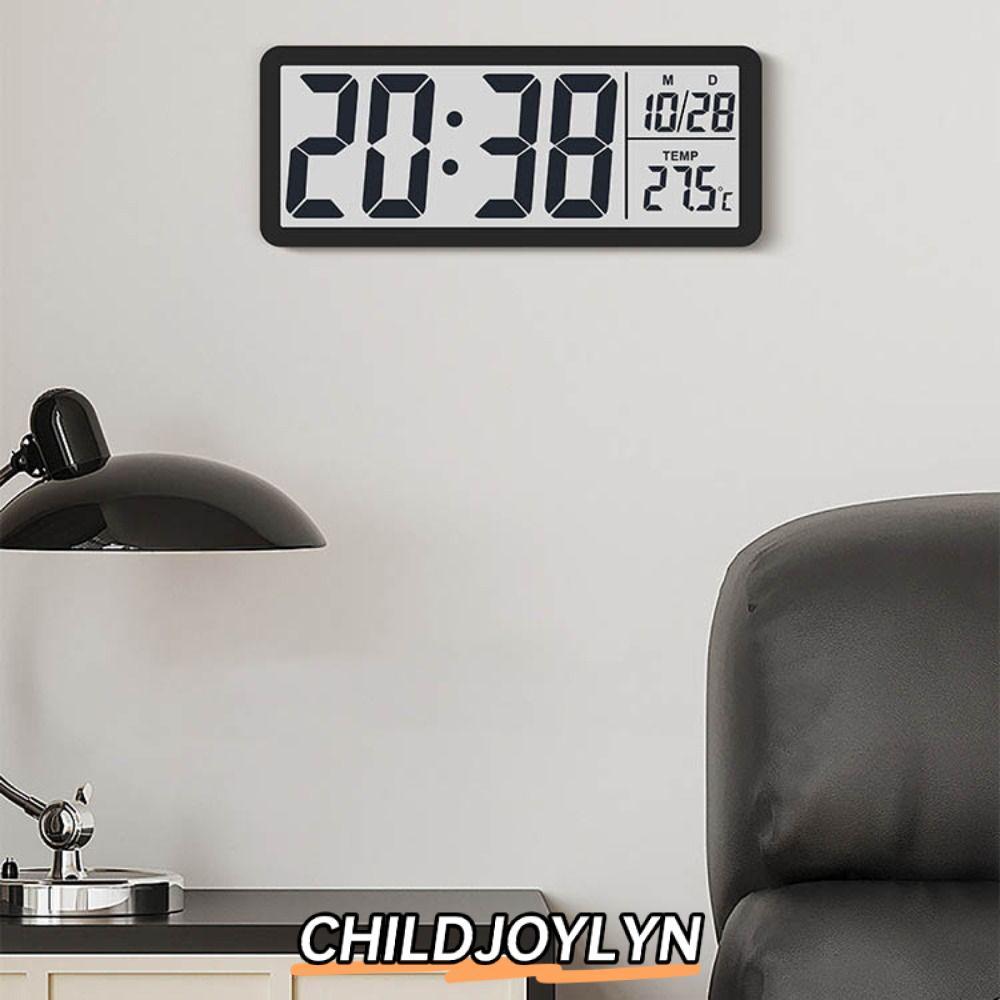 CHILDJOYLYN นาฬิกาแขวนอิเล็กทรอนิกส์, นาฬิกา LED ดิจิตอลอุณหภูมิอเนกประสงค์, นาฬิกาตั้งโต๊ะแสดงวันที่ควบคุมเสียง 12/24 ชม.