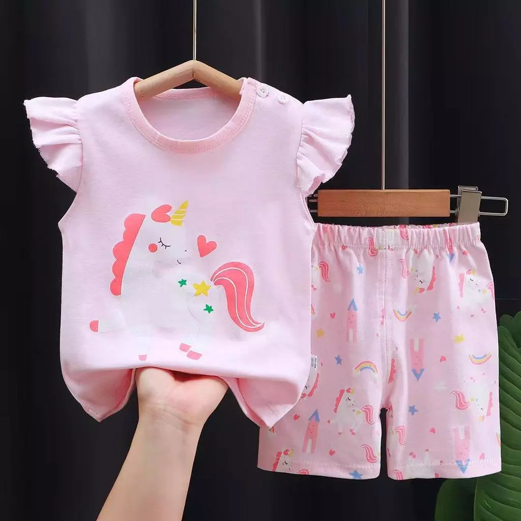 MooDeng Baby ชุดเซต เด็กผู้หญิง เสือแขนระบาย+กางเกงขาสัน 5เดือน-4ปี ใส่สบาย Size73-110 thumbnail 4