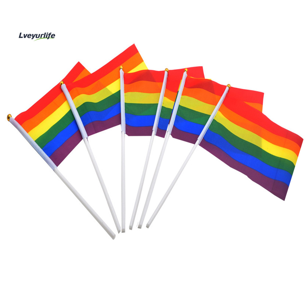 6 ชิ้นเกย์เลสเบี้ยน LGBT Pride สัญลักษณ์เทศกาล Party Hand Waving Rainbow Flags