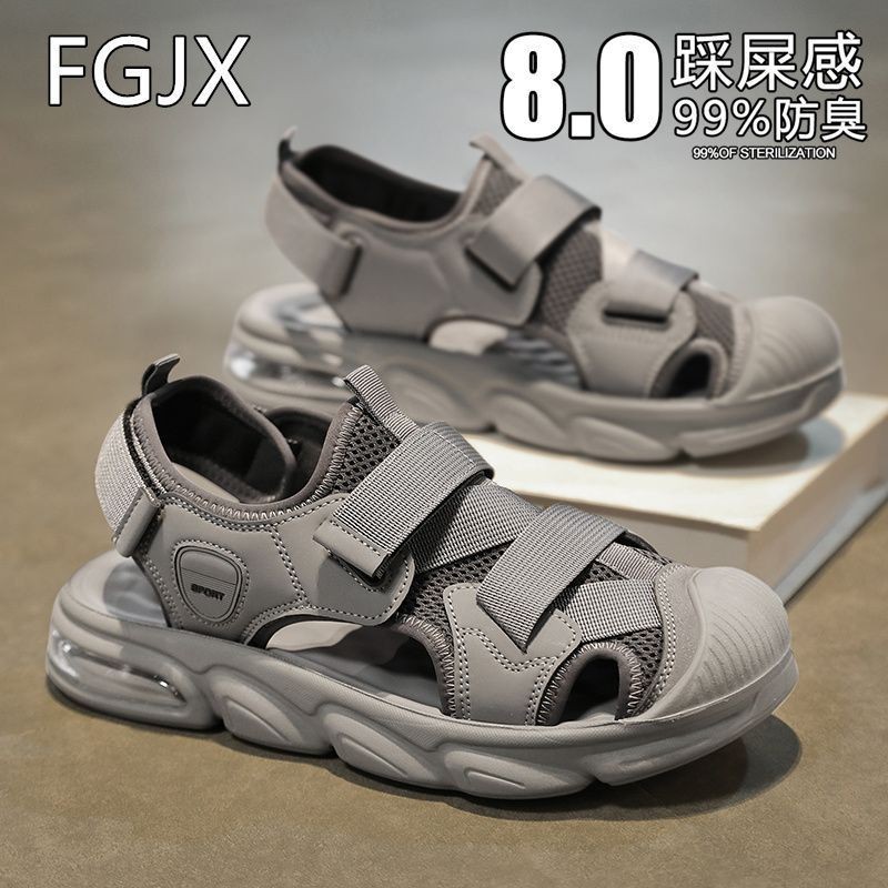 FGJX รองเท้าผู้ชาย 2025 Soft-Soled Air Cushioned Toe-Covered รองเท้าแตะ Anti-Slip เดินป่ากีฬารองเท้า