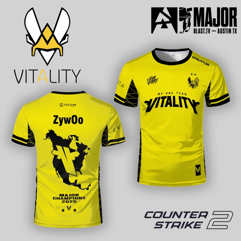 2025 CS2 Austin Major Team Vitality ที่ระลึกชุดพัดลม Jersey ZywOo การฝึกอบรม Breathable เสื้อยืดผู้ช