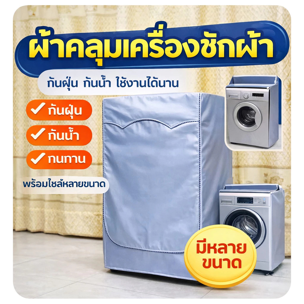 ผ้าคลุมเครื่องซักผ้า ฝาหน้าซัก-อบ 6-25kg กันUV️ กันฝุ่น กันแดด กันฝนสาด ที่คลุมเครื่องซักผ้า คลุมเครื ใส่ได้ทุกยี่ห้อ