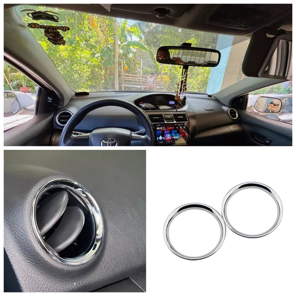 2 ชิ้น/เซ็ตสําหรับ Toyota Vios Aircond Chrome Lining ด้านหน้า Air Out Vent แหวนสําหรับ Vios NCP93 2007-2012 อุปกรณ์เสริม