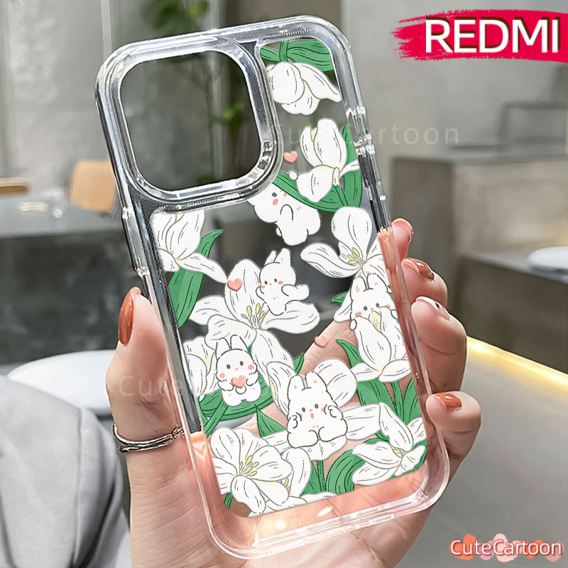 ความงามกระต่าย-ดอกไม้ PC กรณี REDMI-Note 14 12 13 14-Pro Redmi-13C 9C 12C A3 10C 11 9 10 PRO Glossy 
